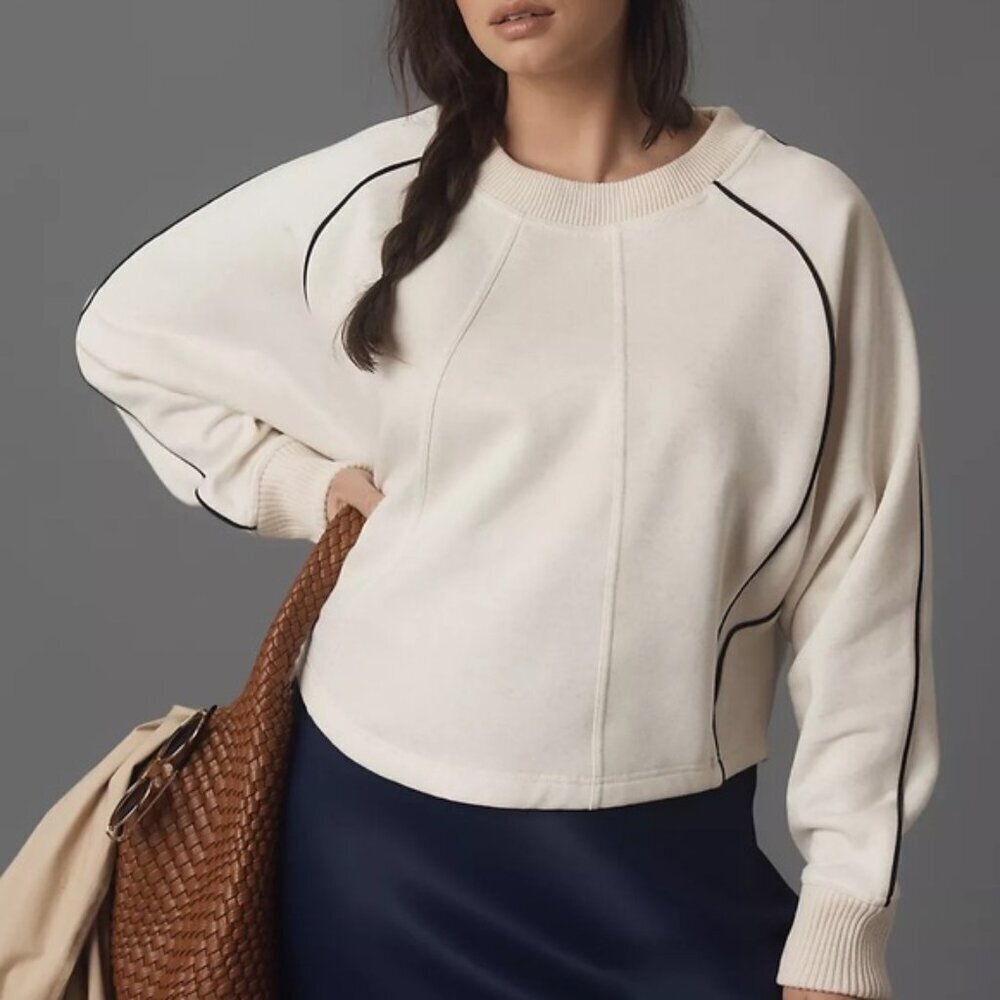 NWT Anthropologie Maeve Paneled Warm-Up Sweatshirt Cream White 1X